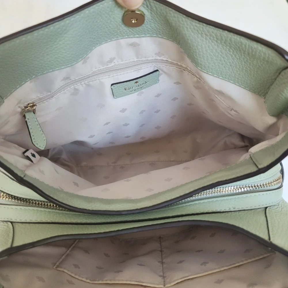 Kate Spade Mint Green Liela Pebbled Leather Triple Compartment Tote